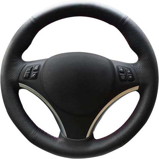 MEWANT Lenkradbezug für E90 320i 325i 330i 335i E87 120i 130i 120d Hand Nähen Schwarz Kunstleder Auto Lenkradbezüge Wrap
