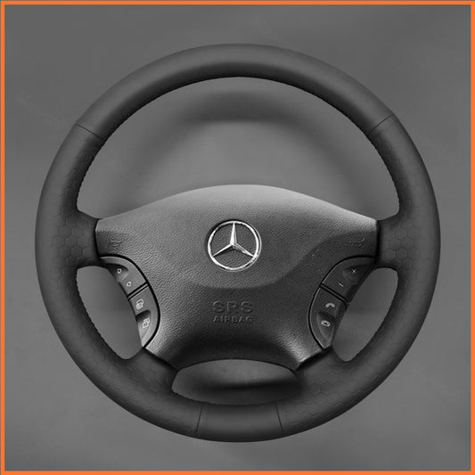 MEWANT Lenkradbezug für Benz W639 Viano Vito Hand Nähen Schwarz Kunstleder Mikrofaser Leder Auto Lenkradhülle