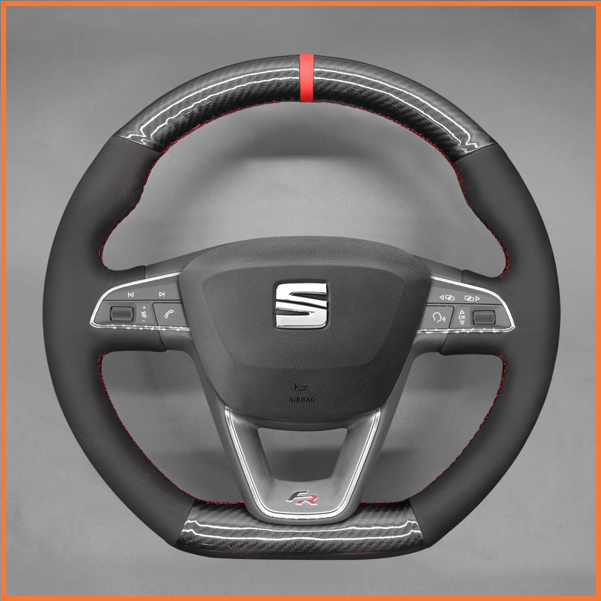 MEWANT Lenkradbezug für SEAT Leon 5F (FR|CUPRA) 2013-2020 / Ibiza 6F (FR|CUPRA) 2015-2021 / Alhambra (FR Line) 2015-2022 / Arona (FR Line) 2017-2021 / Ateca (FR-Line) 2016-2020 / Toledo FR 2014-2019 CUPRA Ateca 2018-2020
