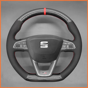MEWANT Lenkradbezug für SEAT Leon 5F (FR|CUPRA) 2013-2020 / Ibiza 6F (FR|CUPRA) 2015-2021 / Alhambra (FR Line) 2015-2022 / Arona (FR Line) 2017-2021 / Ateca (FR-Line) 2016-2020 / Toledo FR 2014-2019 CUPRA Ateca 2018-2020